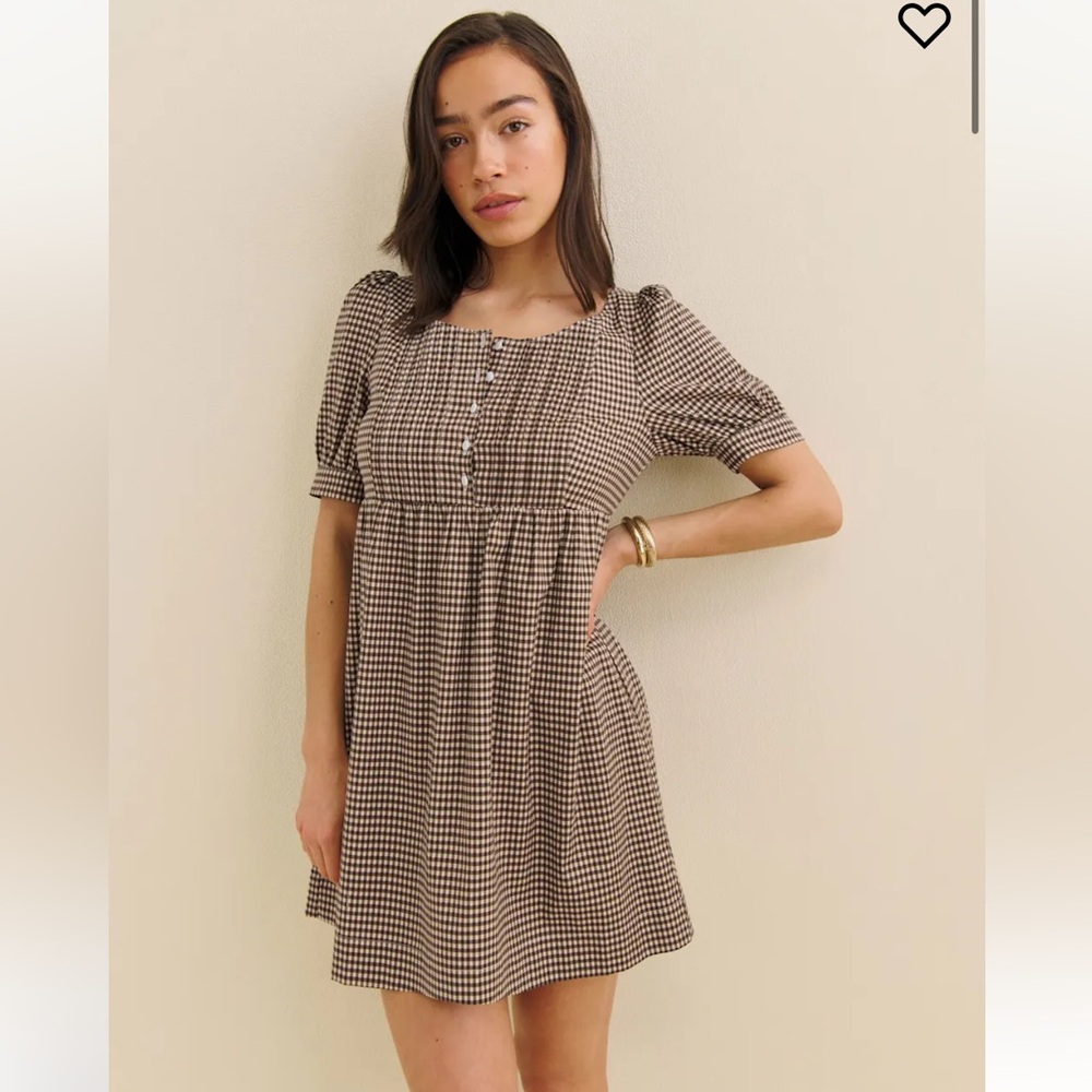 Reformation Black and White Puff Sleeve Mini Sundress